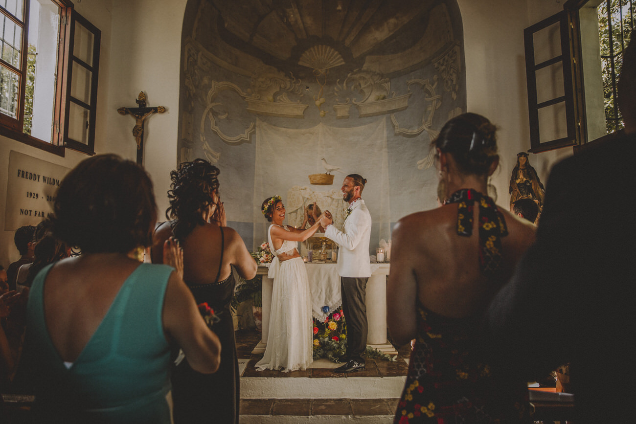 Just married in a church of Iberian culture.